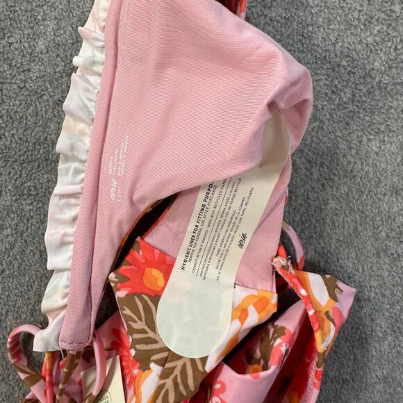 Aerie Floral Ruffle Beaded Tie Bikini Cheeky Bottoms Size Small Pink Orange New - Picture 9 of 10